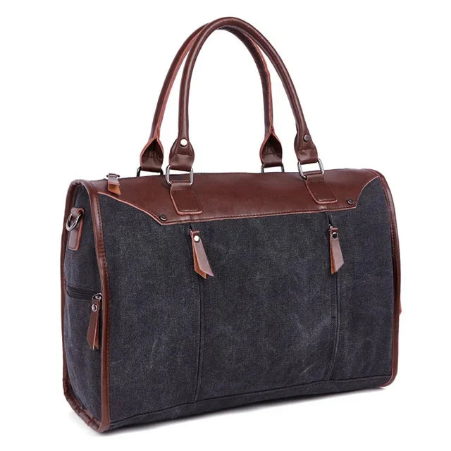 New Multifunctional Men's Handbag Woman Casual + PU Shoulder Bag Large Capacity Canvas Men Splice luggage Travel Bags