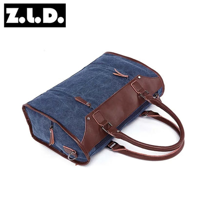 New Multifunctional Men's Handbag Woman Casual + PU Shoulder Bag Large Capacity Canvas Men Splice luggage Travel Bags