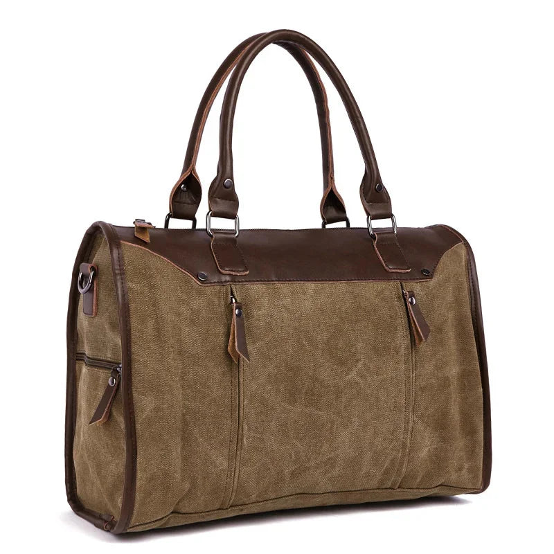 New Multifunctional Men's Handbag Woman Casual + PU Shoulder Bag Large Capacity Canvas Men Splice luggage Travel Bags
