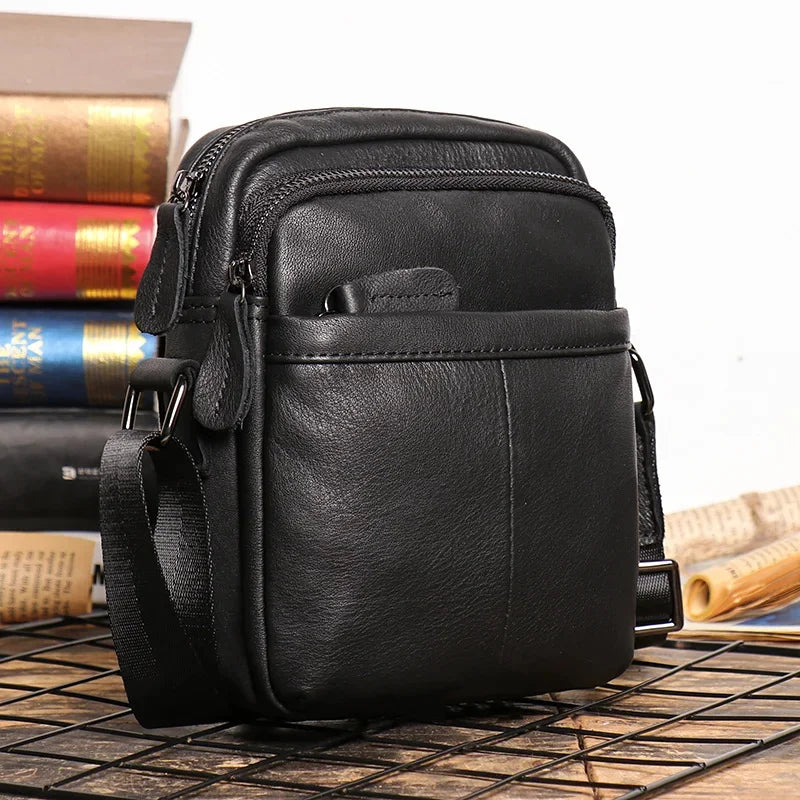 New Multifunctional Shoulder Bag Men's Simple Mini All-Match Pocket Solid Color Soft Leather Mobile Wallet Leathfocus