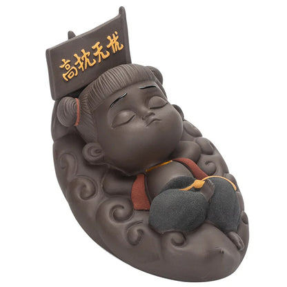 New Nezha decorative sculpture statue, purple sand mythical figure tea set decoration, cute ceramic home decoration craft gift