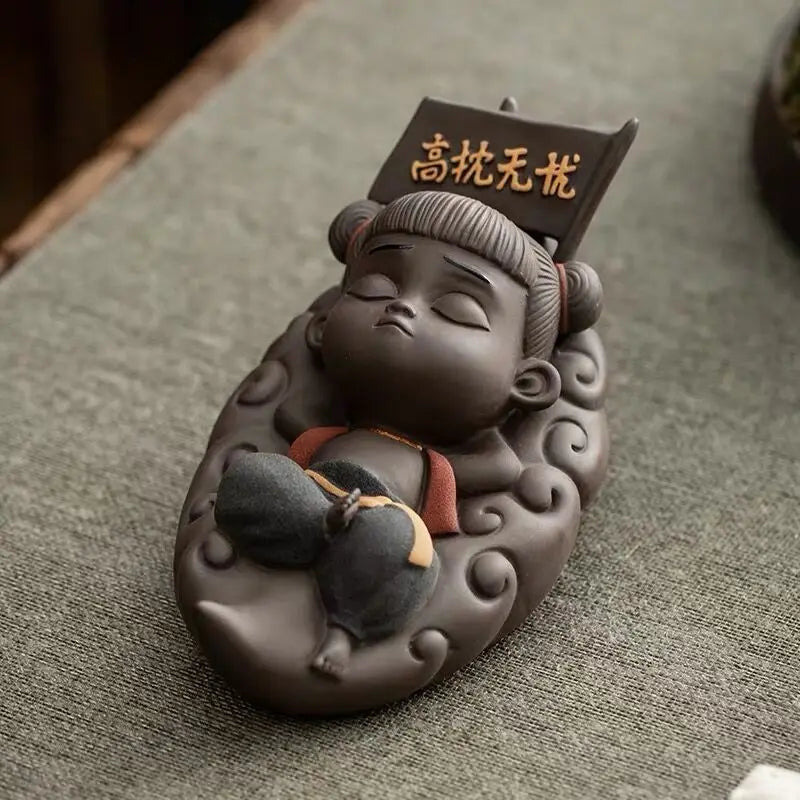 New Nezha decorative sculpture statue, purple sand mythical figure tea set decoration, cute ceramic home decoration craft gift