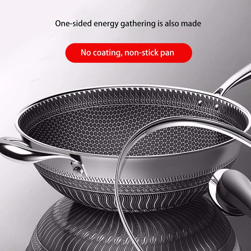 New Non-stick Frying Pans Double-Sided Screen Honeycomb Stainless Steel Wok Without Oil Smoke Frying Pan Wok PFOA-Free