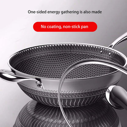 New Non-stick Frying Pans Double-Sided Screen Honeycomb Stainless Steel Wok Without Oil Smoke Frying Pan Wok PFOA-Free