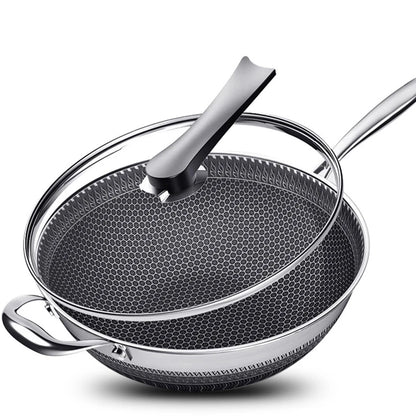 New Non-stick Frying Pans Double-Sided Screen Honeycomb Stainless Steel Wok Without Oil Smoke Frying Pan Wok PFOA-Free