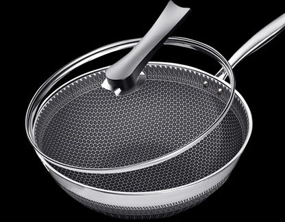 New Non-stick Frying Pans Double-Sided Screen Honeycomb Stainless Steel Wok Without Oil Smoke Frying Pan Wok PFOA-Free