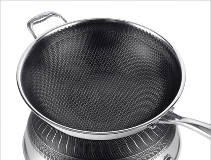 New Non-stick Frying Pans Double-Sided Screen Honeycomb Stainless Steel Wok Without Oil Smoke Frying Pan Wok PFOA-Free