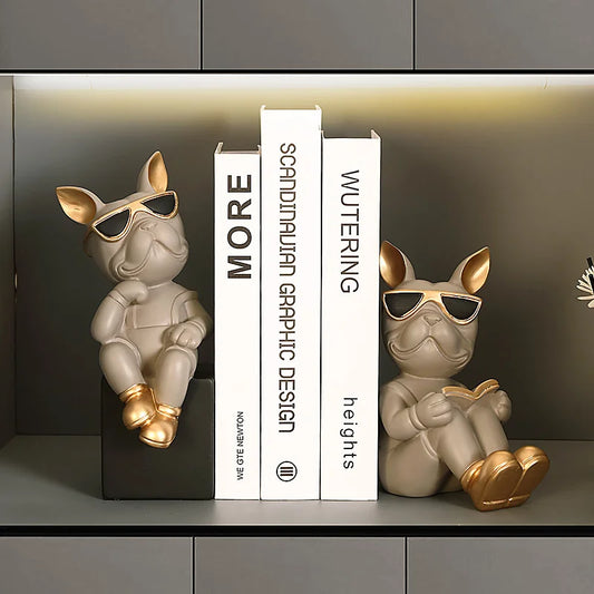 New Nordic Dog Statue Resin Animal Figurines French Bulldog Ornament Home Office Bookshelf Bookcase Living Room Decoration Gifts