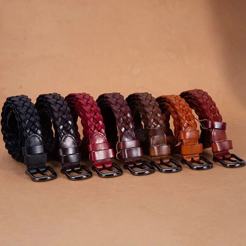 New Normal Width Woven Style Leather Loose Thin Ladies Simple Casual Fashion Women Belt for Woman