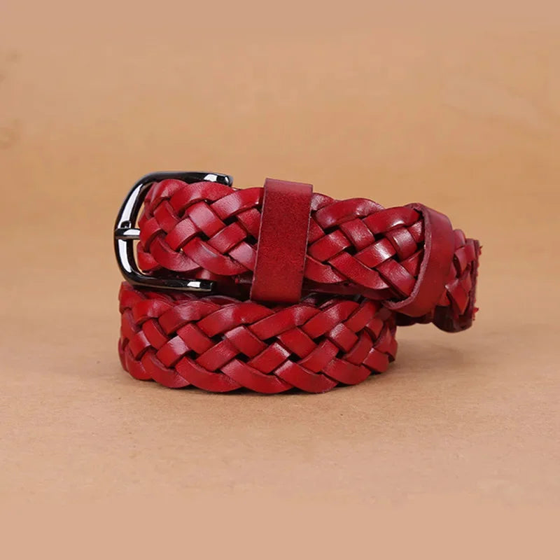 New Normal Width Woven Style Leather Loose Thin Ladies Simple Casual Fashion Women Belt for Woman