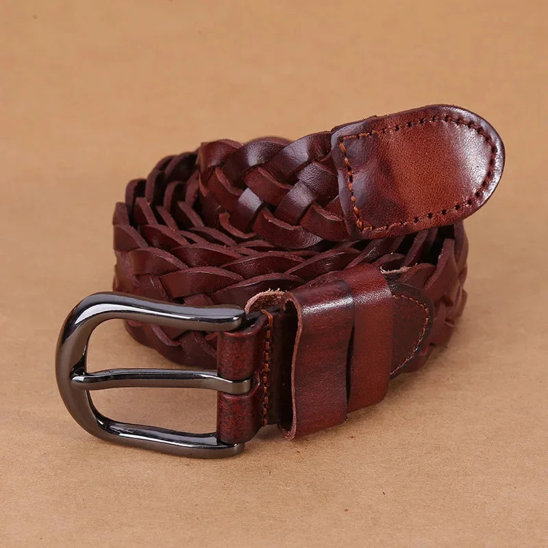 New Normal Width Woven Style Leather Loose Thin Ladies Simple Casual Fashion Women Belt for Woman