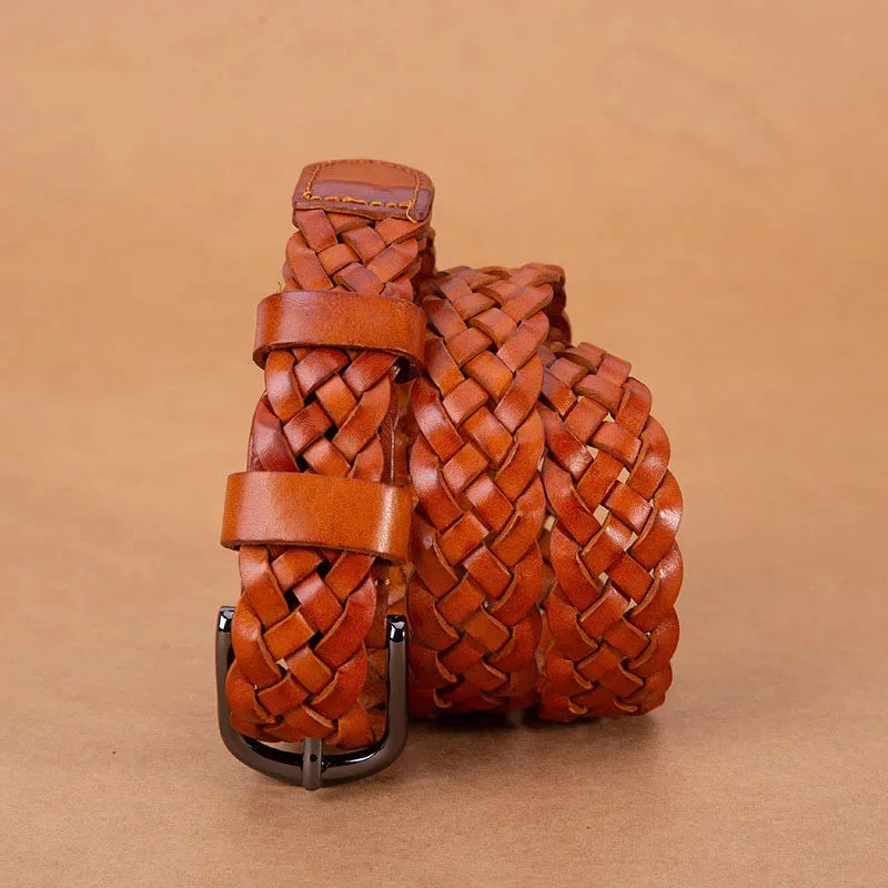 New Normal Width Woven Style Leather Loose Thin Ladies Simple Casual Fashion Women Belt for Woman