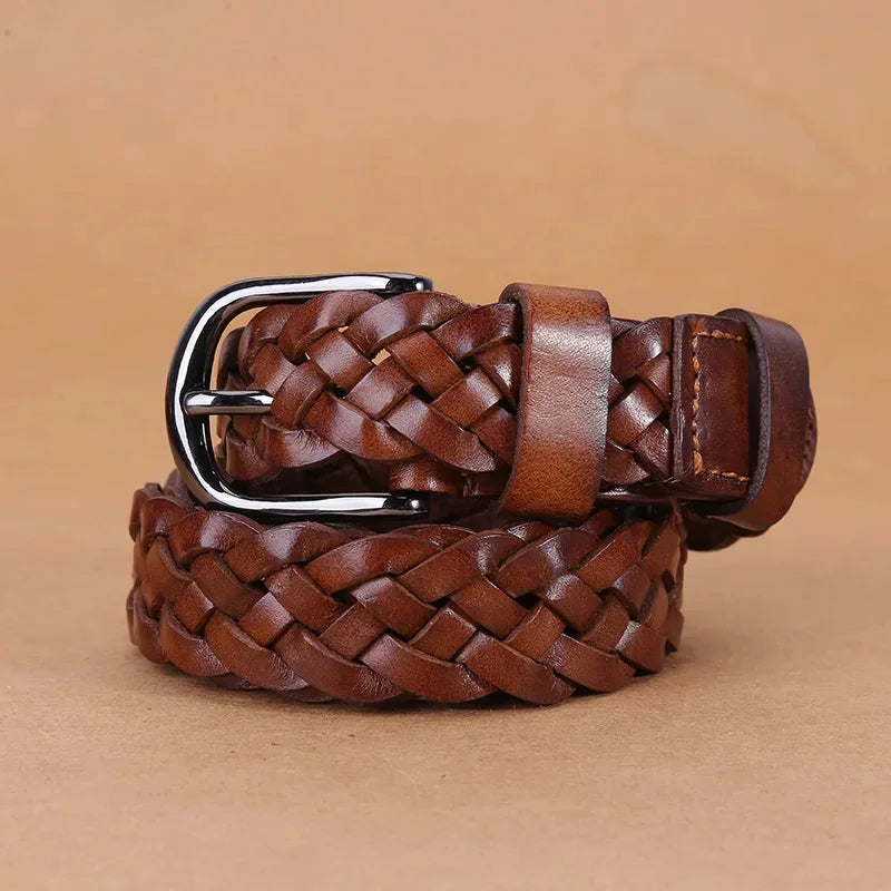 New Normal Width Woven Style Leather Loose Thin Ladies Simple Casual Fashion Women Belt for Woman