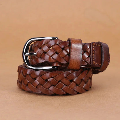 New Normal Width Woven Style Leather Loose Thin Ladies Simple Casual Fashion Women Belt for Woman
