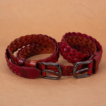 New Normal Width Woven Style Leather Loose Thin Ladies Simple Casual Fashion Women Belt for Woman