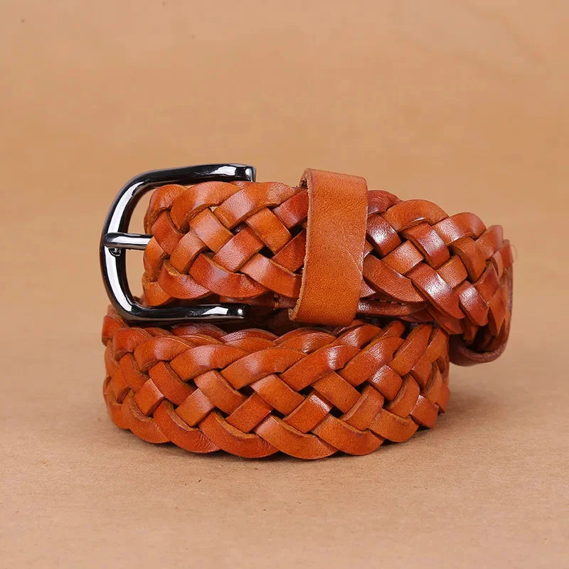 New Normal Width Woven Style Leather Loose Thin Ladies Simple Casual Fashion Women Belt for Woman
