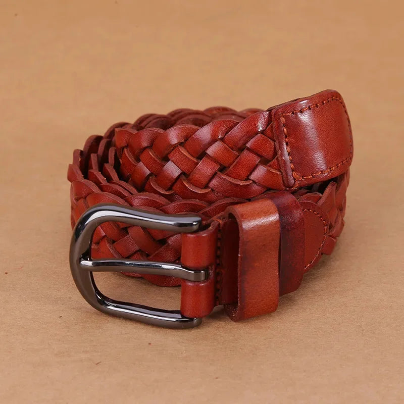 New Normal Width Woven Style Leather Loose Thin Ladies Simple Casual Fashion Women Belt for Woman