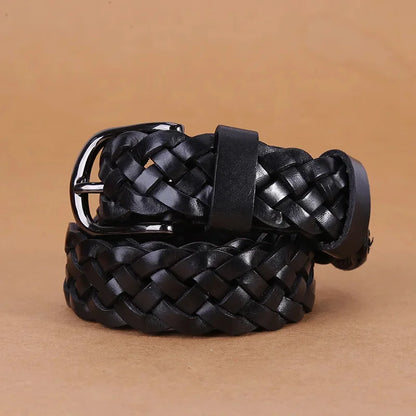 New Normal Width Woven Style Leather Loose Thin Ladies Simple Casual Fashion Women Belt for Woman