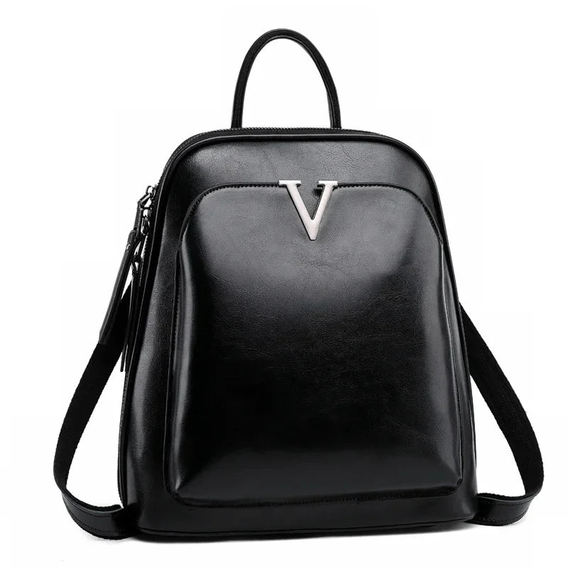 New Oil Wax Cowhide Women Rucksack Single Shoulder Bags Simple Fashion Knapsack Grils School Daypack Genuine Leather Backpack