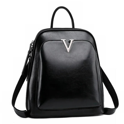 New Oil Wax Cowhide Women Rucksack Single Shoulder Bags Simple Fashion Knapsack Grils School Daypack Genuine Leather Backpack