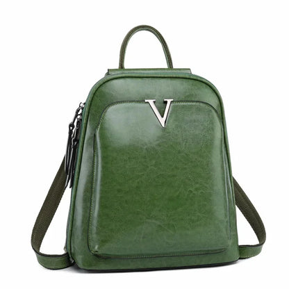 New Oil Wax Cowhide Women Rucksack Single Shoulder Bags Simple Fashion Knapsack Grils School Daypack Genuine Leather Backpack