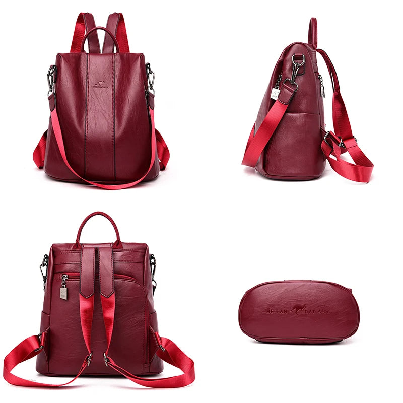 New PU Leather Backpack Fashion Women Backpack Luxury Designer Ladies Anti Theft Bookbag Large Capacity Travel SchoolBag Mochila