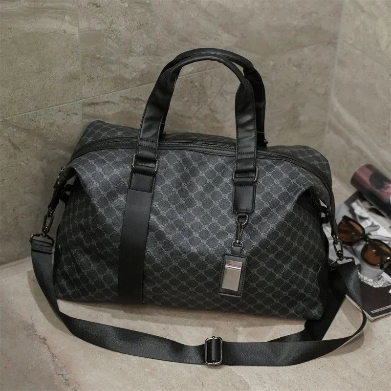 New PU Leather Men Luggage Luxury Large Capacity Travel Handbag Simple Gym Trendy Shoulder Duffle Bag For Male