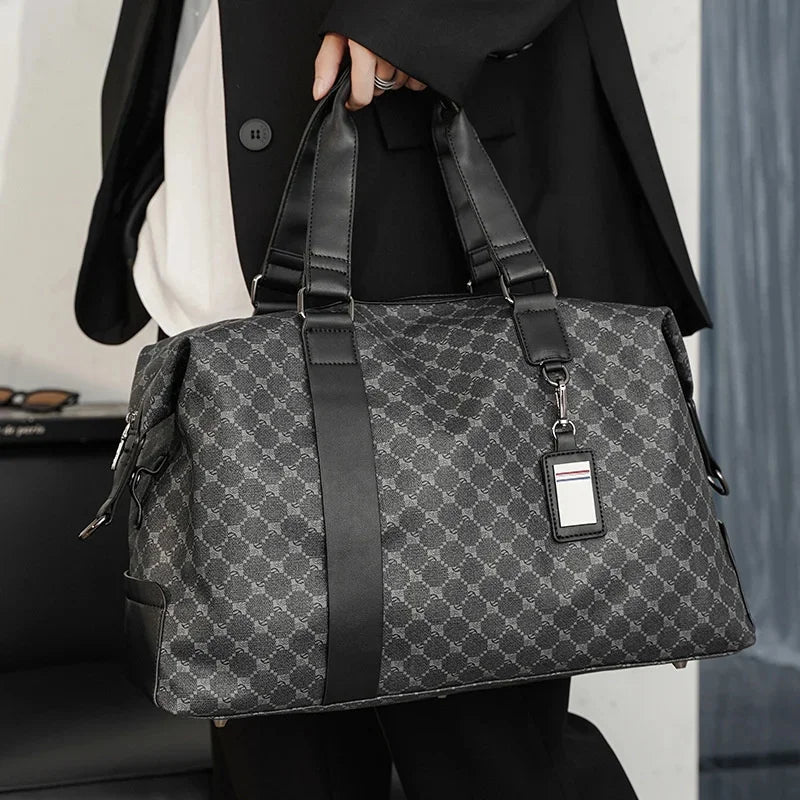 New PU Leather Men Luggage Luxury Large Capacity Travel Handbag Simple Gym Trendy Shoulder Duffle Bag For Male