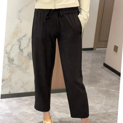 New Pants Women Spring Summer Solid Color High Waist Elastic Pants Female