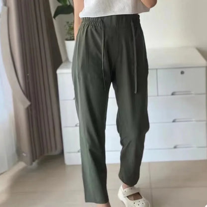 New Pants Women Spring Summer Solid Color High Waist Elastic Pants Female
