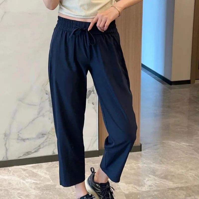 New Pants Women Spring Summer Solid Color High Waist Elastic Pants Female