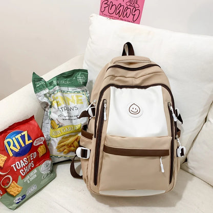 New Patchwork Color Multi-Pocket Female Backpack Book School Bag for Teenage Girls Boys Student Women's Travel Rucksack