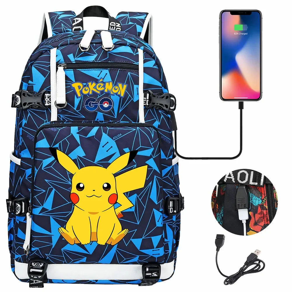 New Pikachu Prints USB Teenagers Schoolbags Women Men Laptop Travel Backpack Girl Boys Kids School Book Bags