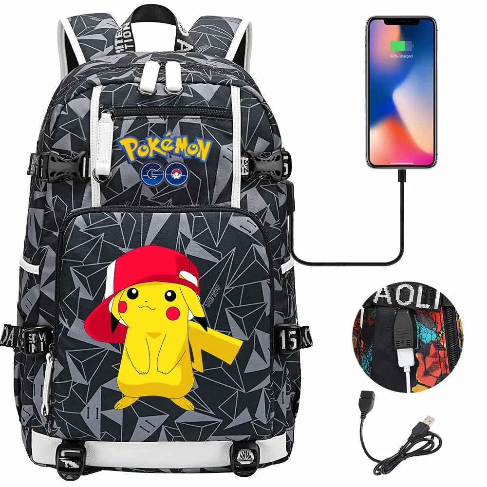 New Pikachu Prints USB Teenagers Schoolbags Women Men Laptop Travel Backpack Girl Boys Kids School Book Bags