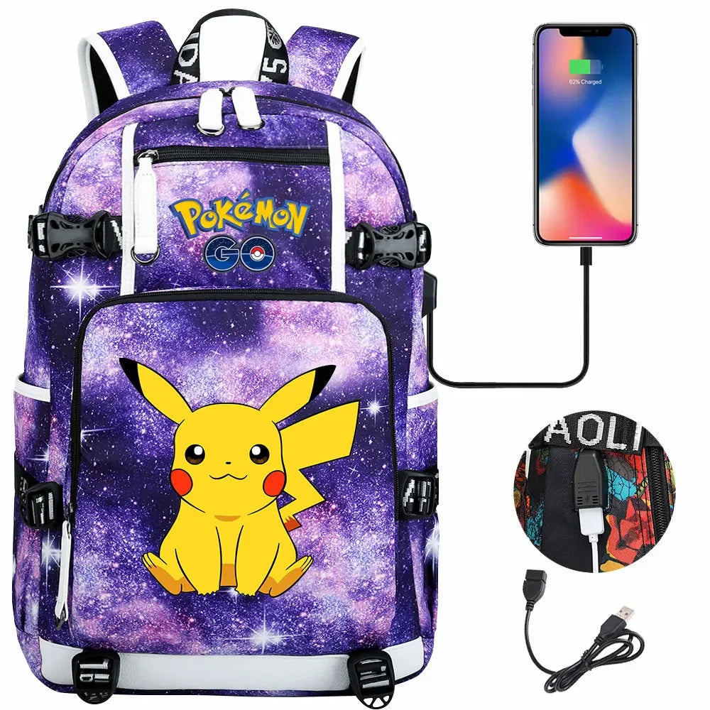 New Pikachu Prints USB Teenagers Schoolbags Women Men Laptop Travel Backpack Girl Boys Kids School Book Bags