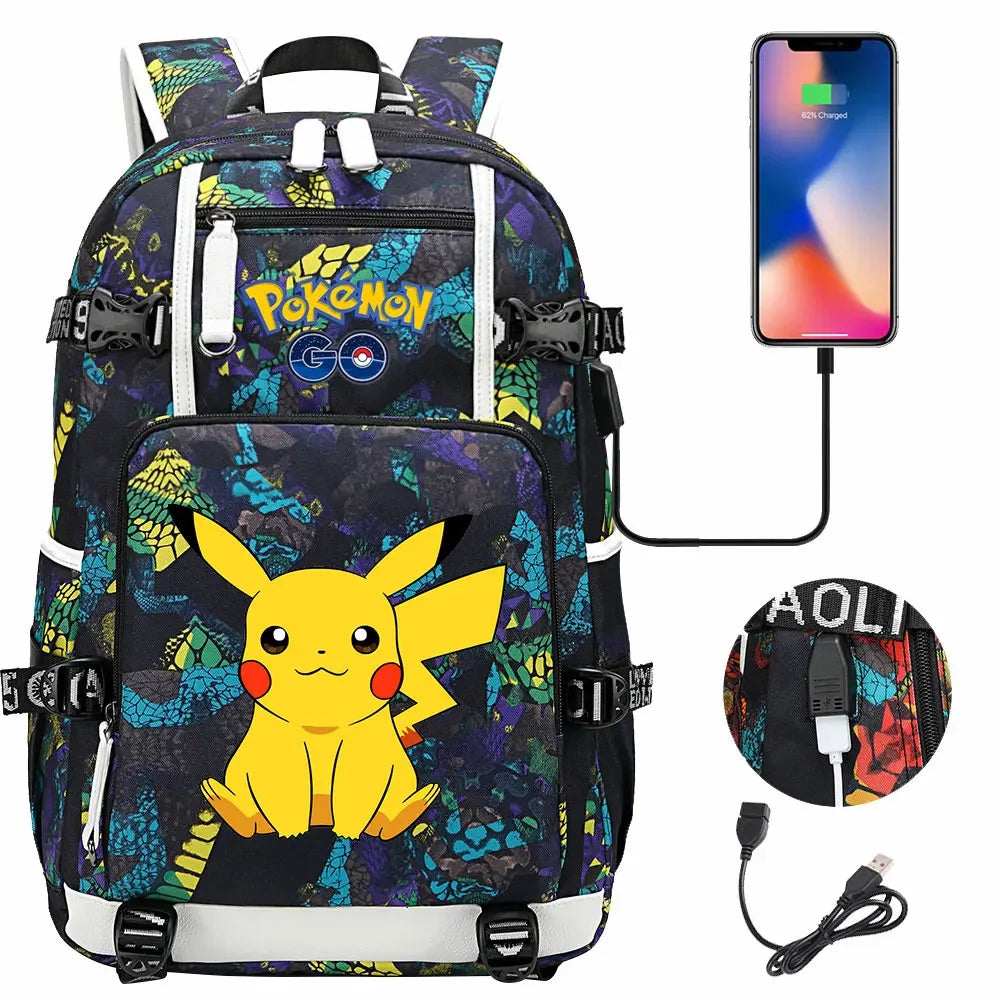 New Pikachu Prints USB Teenagers Schoolbags Women Men Laptop Travel Backpack Girl Boys Kids School Book Bags
