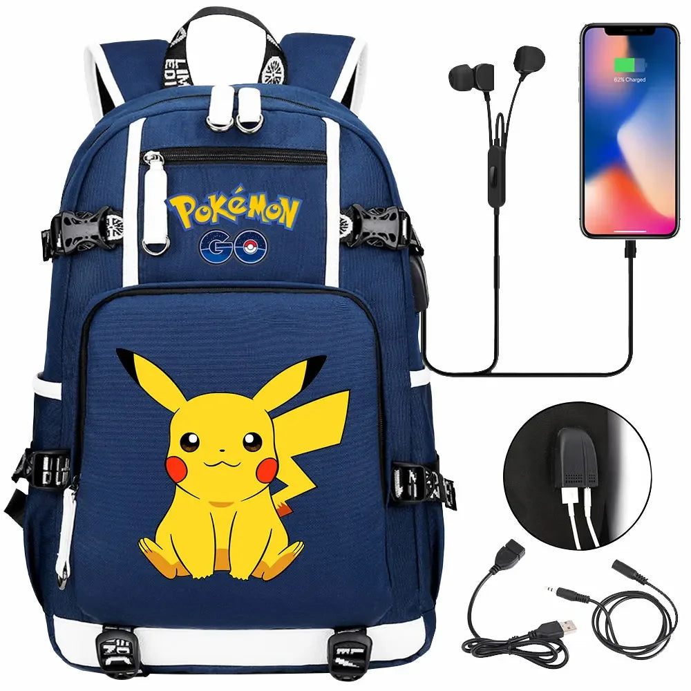 New Pikachu Prints USB Teenagers Schoolbags Women Men Laptop Travel Backpack Girl Boys Kids School Book Bags