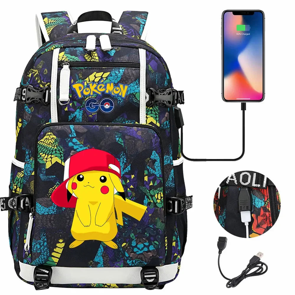 New Pikachu Prints USB Teenagers Schoolbags Women Men Laptop Travel Backpack Girl Boys Kids School Book Bags