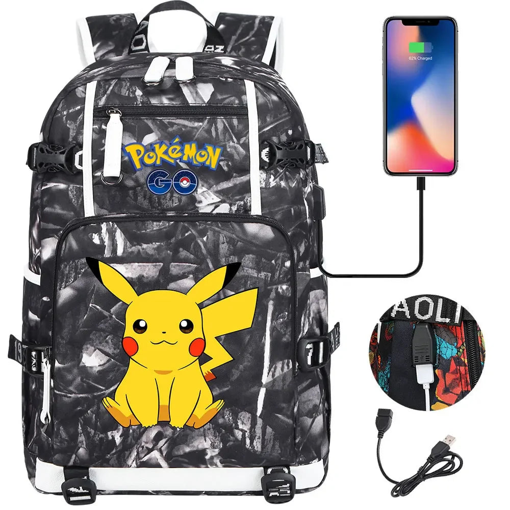 New Pikachu Prints USB Teenagers Schoolbags Women Men Laptop Travel Backpack Girl Boys Kids School Book Bags