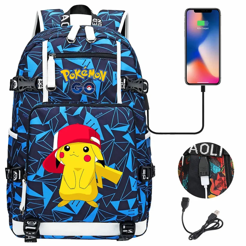 New Pikachu Prints USB Teenagers Schoolbags Women Men Laptop Travel Backpack Girl Boys Kids School Book Bags