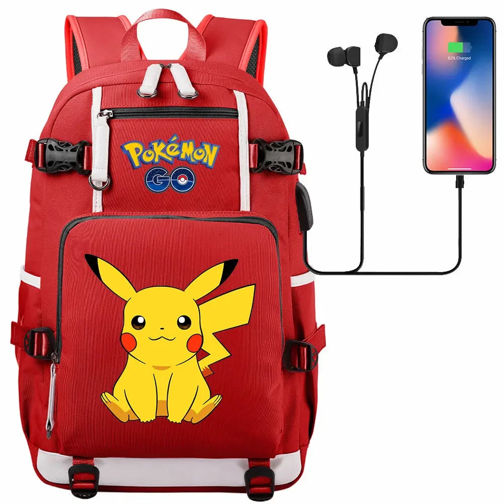 New Pikachu Prints USB Teenagers Schoolbags Women Men Laptop Travel Backpack Girl Boys Kids School Book Bags