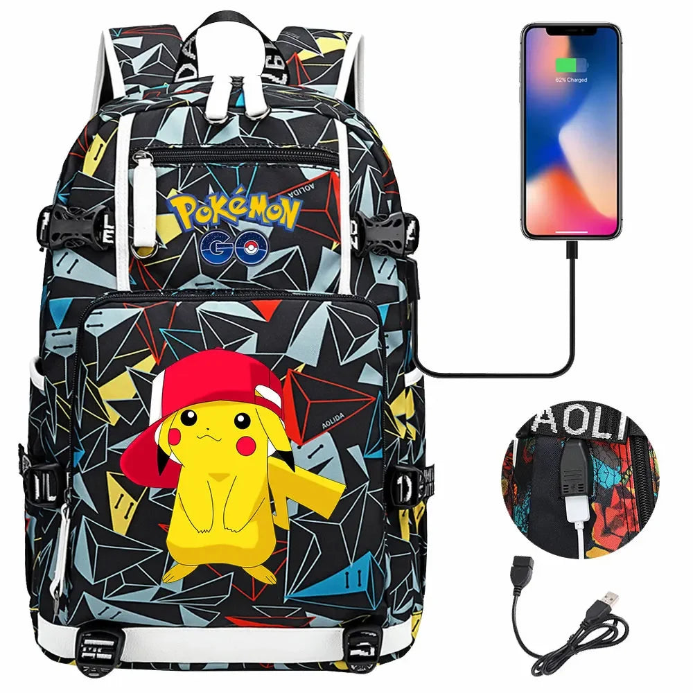 New Pikachu Prints USB Teenagers Schoolbags Women Men Laptop Travel Backpack Girl Boys Kids School Book Bags