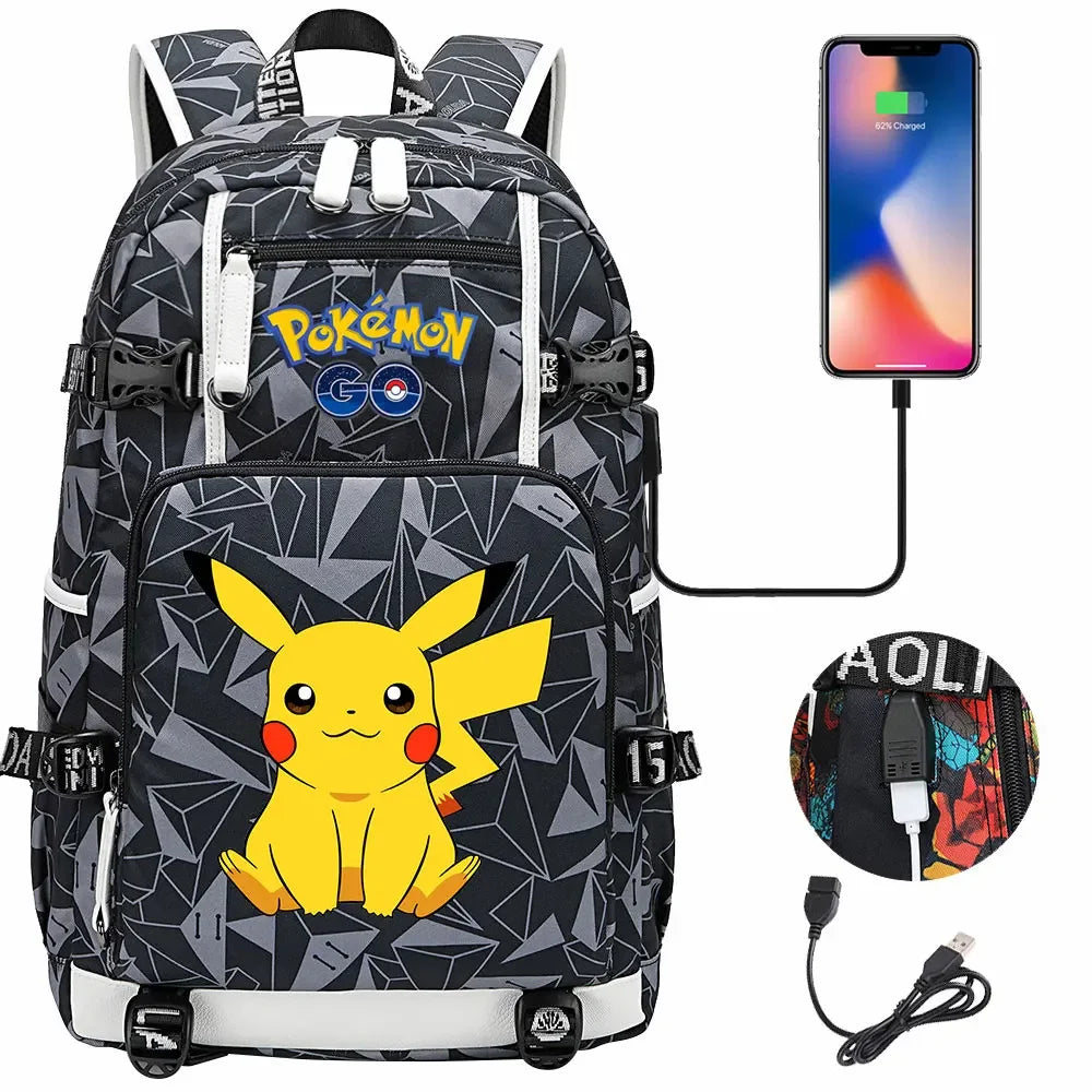 New Pikachu Prints USB Teenagers Schoolbags Women Men Laptop Travel Backpack Girl Boys Kids School Book Bags