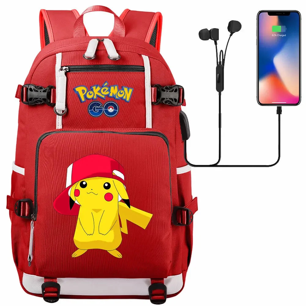 New Pikachu Prints USB Teenagers Schoolbags Women Men Laptop Travel Backpack Girl Boys Kids School Book Bags