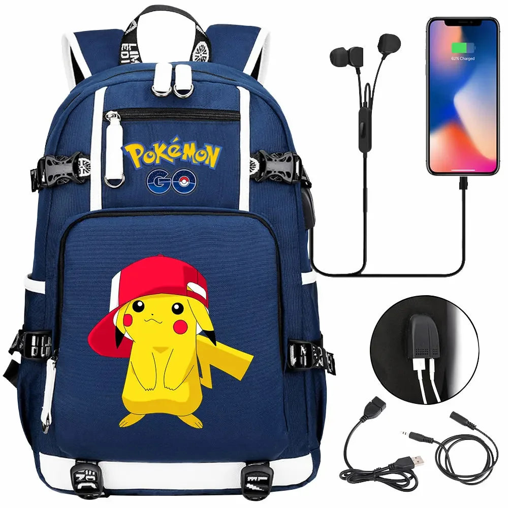 New Pikachu Prints USB Teenagers Schoolbags Women Men Laptop Travel Backpack Girl Boys Kids School Book Bags