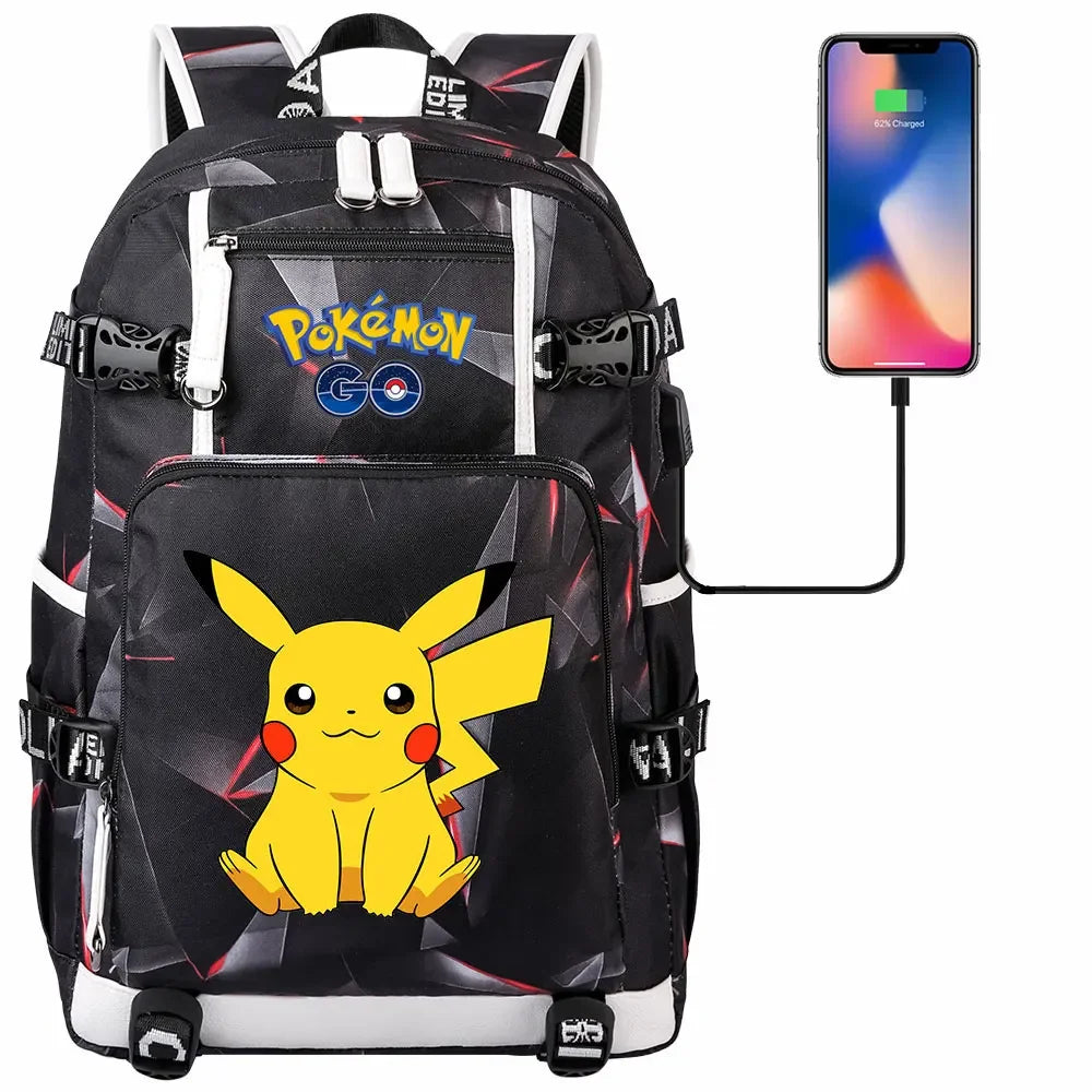 New Pikachu Prints USB Teenagers Schoolbags Women Men Laptop Travel Backpack Girl Boys Kids School Book Bags