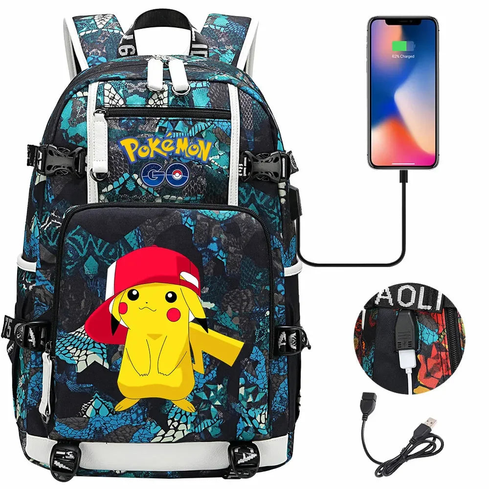 New Pikachu Prints USB Teenagers Schoolbags Women Men Laptop Travel Backpack Girl Boys Kids School Book Bags