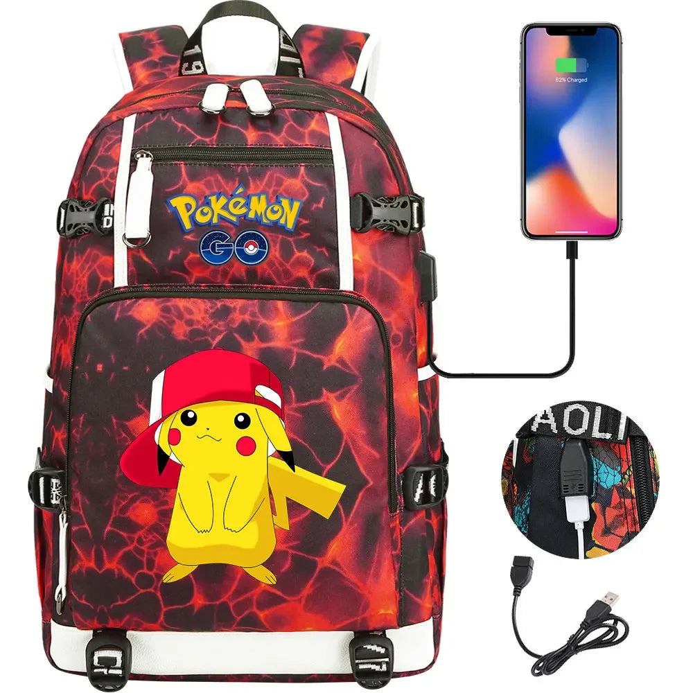 New Pikachu Prints USB Teenagers Schoolbags Women Men Laptop Travel Backpack Girl Boys Kids School Book Bags