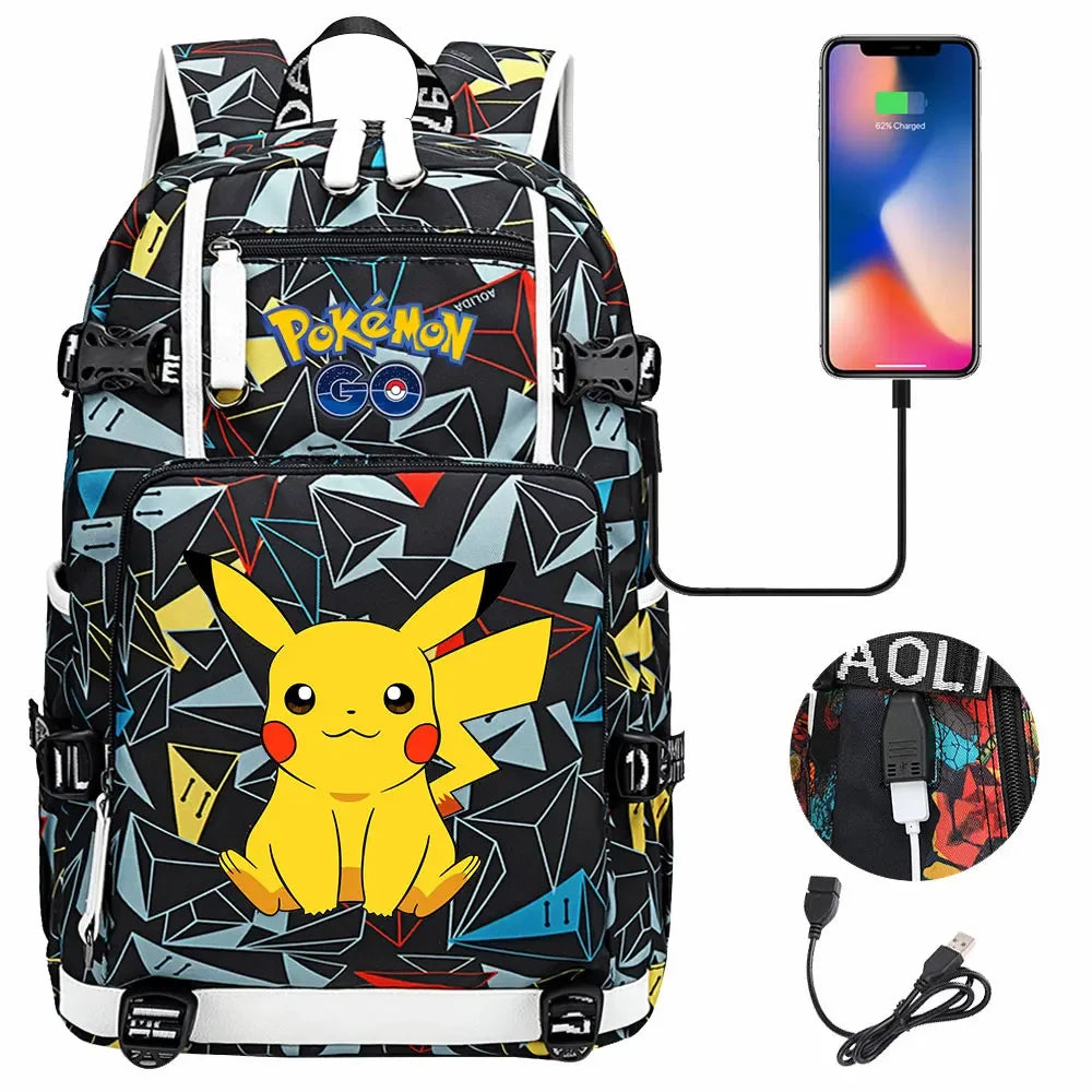 New Pikachu Prints USB Teenagers Schoolbags Women Men Laptop Travel Backpack Girl Boys Kids School Book Bags