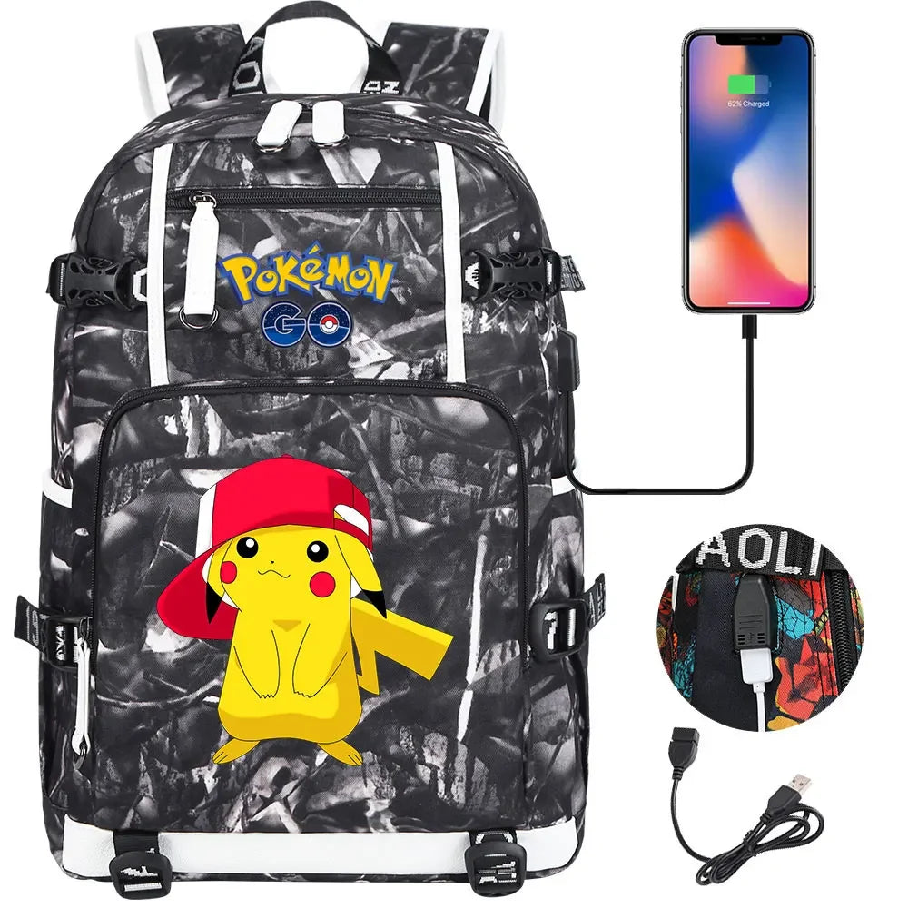 New Pikachu Prints USB Teenagers Schoolbags Women Men Laptop Travel Backpack Girl Boys Kids School Book Bags